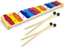 15 Tone Natural Wooden Xylophone for Kids Toddler with Multi-Colored Metal Bars