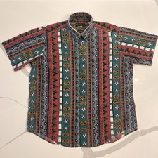 Vintage 90s Hathaway Shirt Made Canada Southwestern Aztec Geometric. XL
