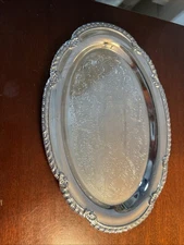 Vintage Irvinware Oval Serving Tray Chrome Plated Etched Design USA MADE