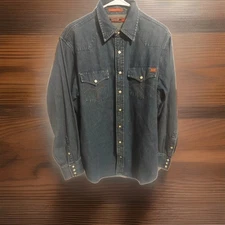Cremieux Premium Denim Shirt Mens L Blue Long Sleeve Button-Up Pearl  Cowboy