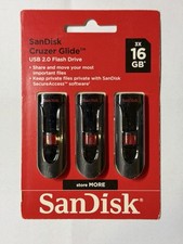 SanDisk Cruzer Glide USB Flash Drive 16 GB Model SDCZ60-016G-AW46T Pack Of 3 NEW