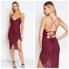 Lovers  Friends Burgundy Lace Strappy Back Midi Dress Skylight Dress Size S