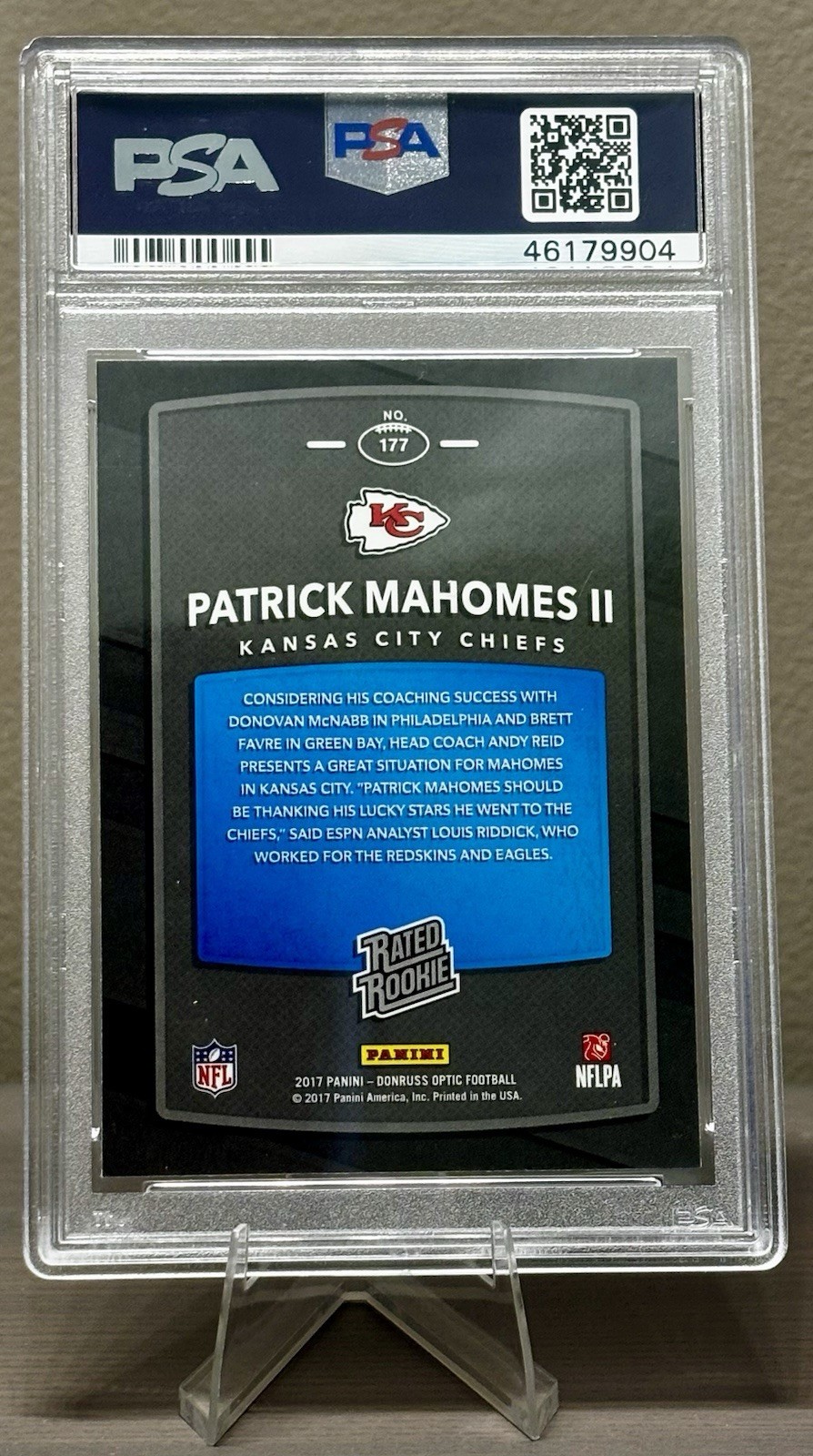 2017 Panini Donruss Optic Patrick Mahomes II RC Rated Rookie #177 Chiefs PSA 9 view 2