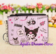 Kuromi Holding Phone Purple Striped ID Cardholder Coin Purse Keychain Wallet