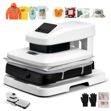 VEVOR Auto Heat Press Machine T-Shirt Press Machine 15 x 15 in Heat Plate White
