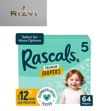 Rascals Premium Absorbent Baby Diapers Size 5, 64 Count