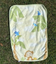 Carter's MONKEY Blue Birds Palm Trees Jungle Yellow Fleece Baby Blanket
