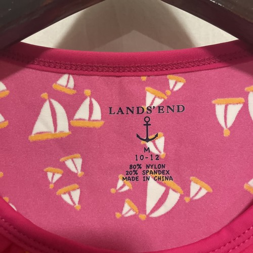 LANDS' END Pink/Orange Sailboats Rash Guard Swim Shirt Size M (10/12) Girl's - Picture 2 of 4