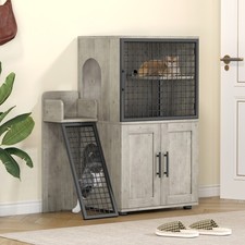 Stylish Cat Litter Cabinet with Top Platform  Ladder, Easy Assembly,Durable MDF