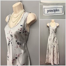PRINCIPLES Long Silver Floral Occasion Cocktail Dress UK 14 EUR 42 Made in UK