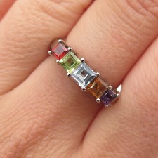 925 Sterling Vintage Blue Topaz Amethyst Peridot Red Garnet Citrine Ring Size 6