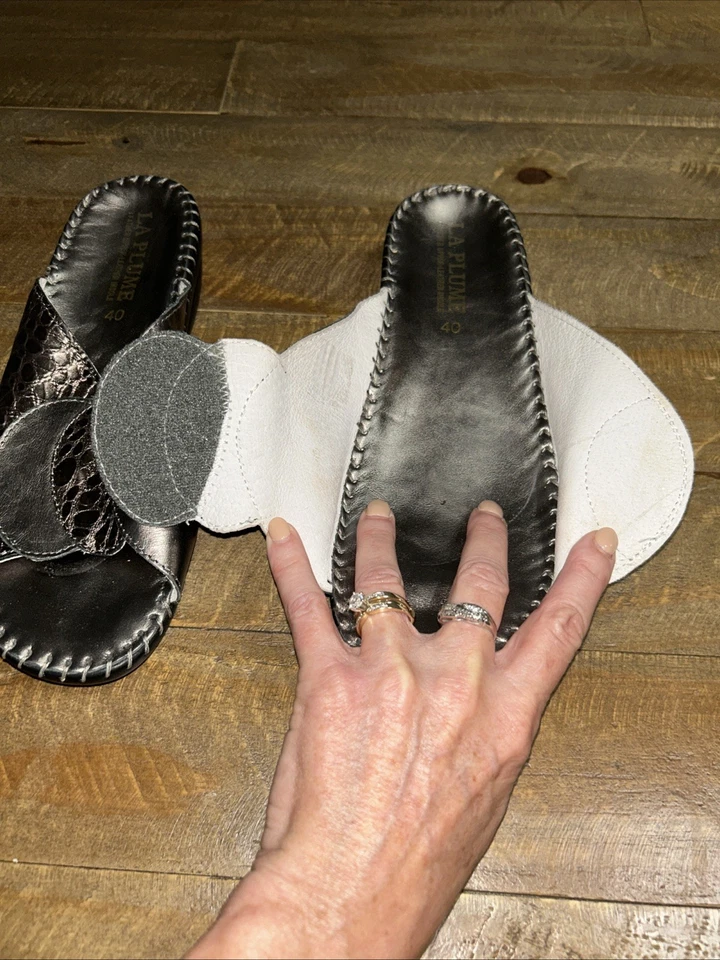 Sandalia Paola para mujer La Plume plantilla deslizable de cuero anti golpes talla 40 talla 9 EE. UU. Foto 4 de 4