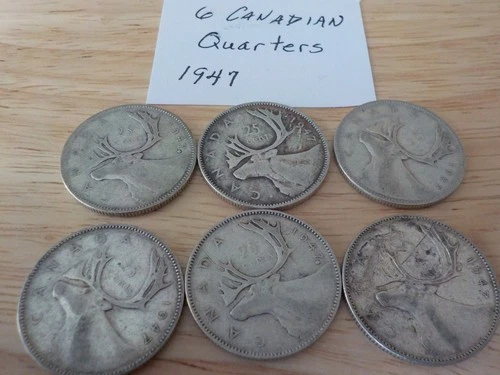 Lot  of   6   Canadian    Silver Quarters     Silver