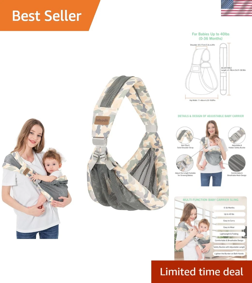 Portable Adjustable Baby Sling Carrier, Perfect for Infants, Newborn-Friendly