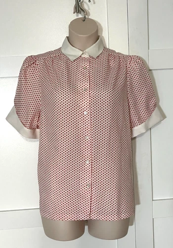 VINTAGE LADY MANHATTAN WOMEN'S WHITE/RED POLKA DOT BLOUSE SIZE 38 (2X)