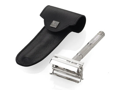 Deluxe Safety Razor in Fine Leather Case by Erbe, Germany