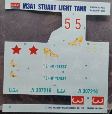 Academy | No. 1398 | 1:35 M3A1 Stuart Light Tank Decals | eBay