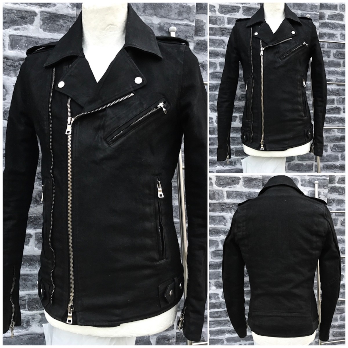 Rare & Great Balmain SS15 Black Waxed Denim Cotton Biker Jacket