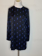 Equipment Dress Black Shift Blue Lightning Bolts Print Long Sleeve Sz XS TP