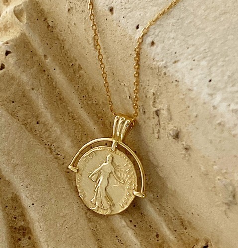 Goddess Portrait Gold Coin 925 Sterling 