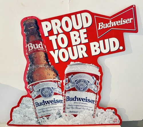 Vintage Budweiser Busch CA  Bottle Metal Tin Beer Bar Sign Vtg Football
