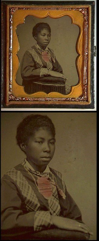 SIXTH PLATE TINTYPE OF A PENSIVE YOUNG AFRICAN AMERICAN GIRL FROM EARLY 1860s
