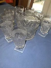 Vintage Imperial Cape Cod Pitcher with Ice Lip 8in & 8 Footed Glasses-chip