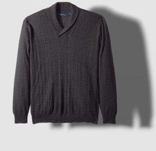  100 Perry Ellis Men's Gray Shawl Collar Long-Sleeve Knit Sweater Sweatshirt M