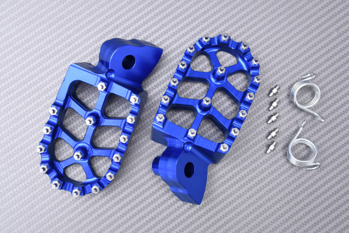 Repose-pieds alu bleu Yamaha WR250F pour eviter les glissades en botte