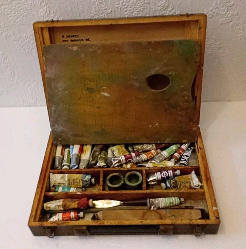 Vintage Wooden Signwriters/Artist Box with Palette Board, Paint Holders