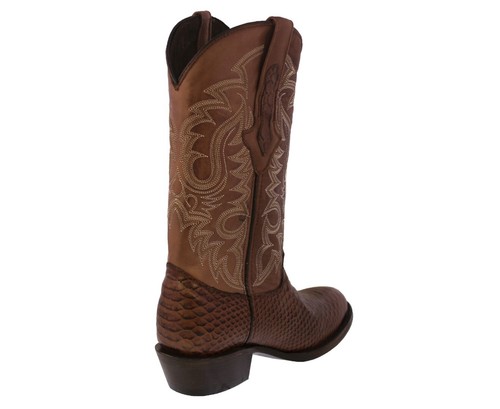 Mens Brown Cowboy Boots Leather Snake Pattern Western Round Toe Bota - Picture 3 of 7