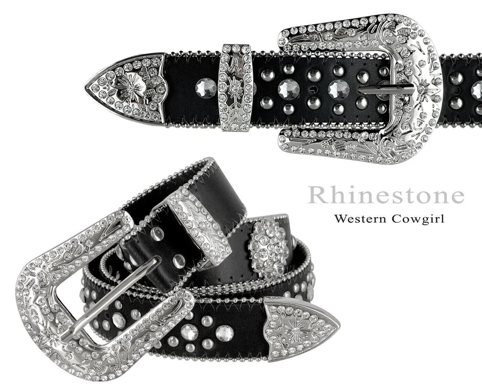 Rhinestone Western Cowgirl Bling Studded Design Berry Concho Belt 1-1/2" (38mm) - Image 3 of 4