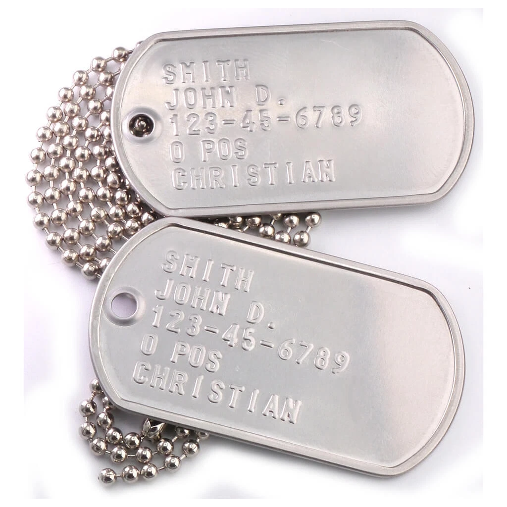 Custom Embossed Military Dog Tags in Stainless Steel