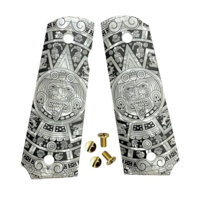 1911 Full Size Grips Custom Gun 1911 Colt & Clones Pearl Engraved Aztec Motif