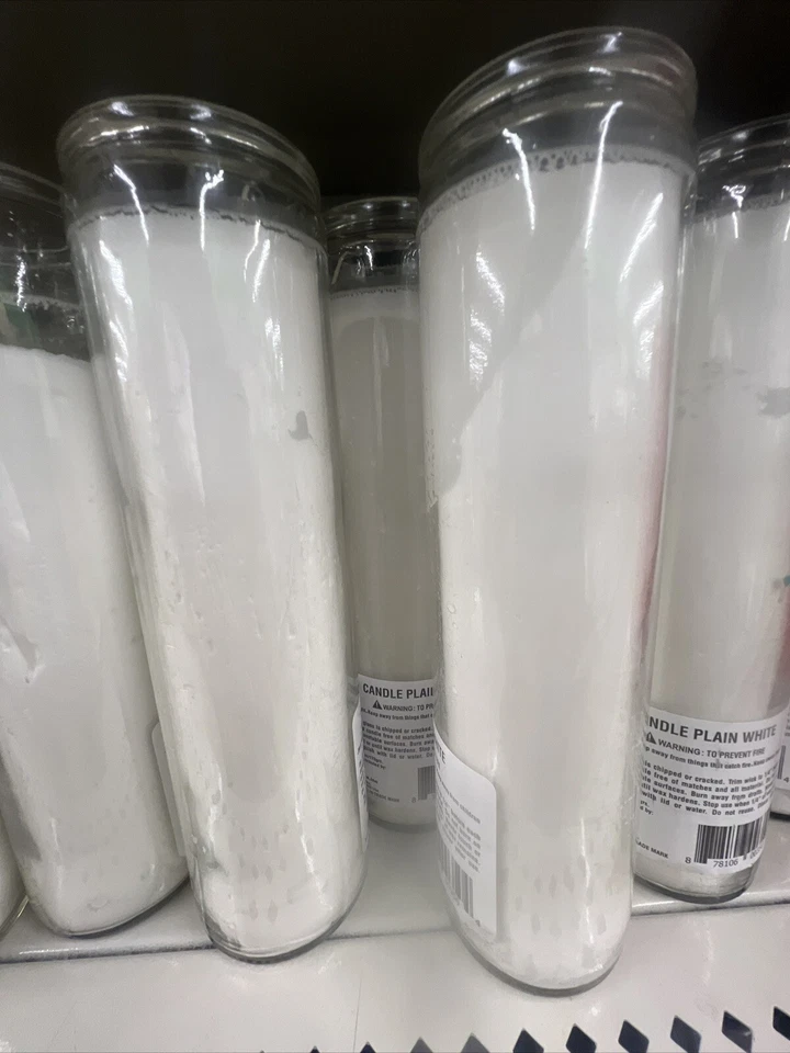 Paquete de 5 velas pilar de oración blanco vidrio transparente 8”h/velas/religión/sin perfume Foto 3 de 3