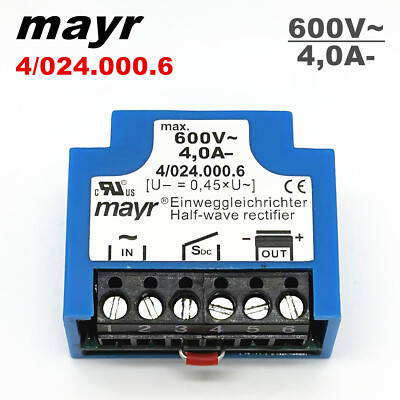 MAYR 4/024.000.6 600V 4,0A Einweggleichrichter Half-wave brake rectifier module