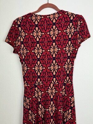 Leota Reye Jersey Faux Wrap Dress Size L Red Multicolor Flattering | eBay