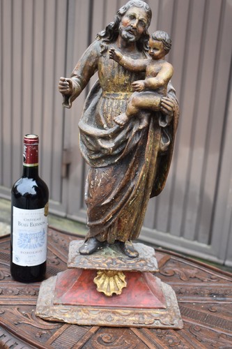 Antique 18thc Spanish wood carved polychrome saint joseph statue religious - Picture 9 of 11
