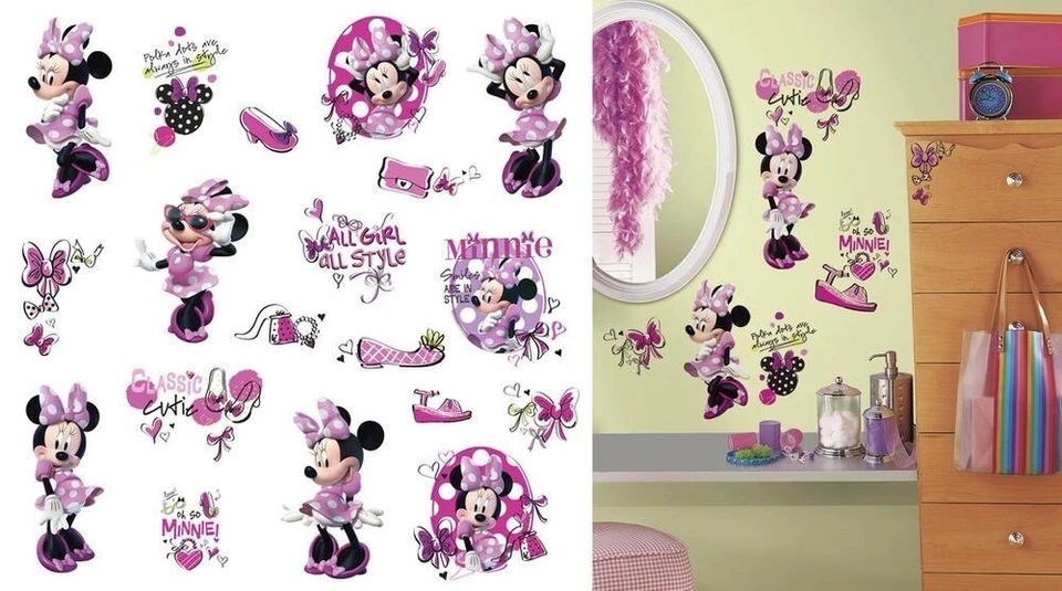 MINNIE MOUSE FASHIONISTA Pegatinas de Pared 19 Calcomanías Rosa Disney Niñas Decoración de Habitación  Foto 3 de 4