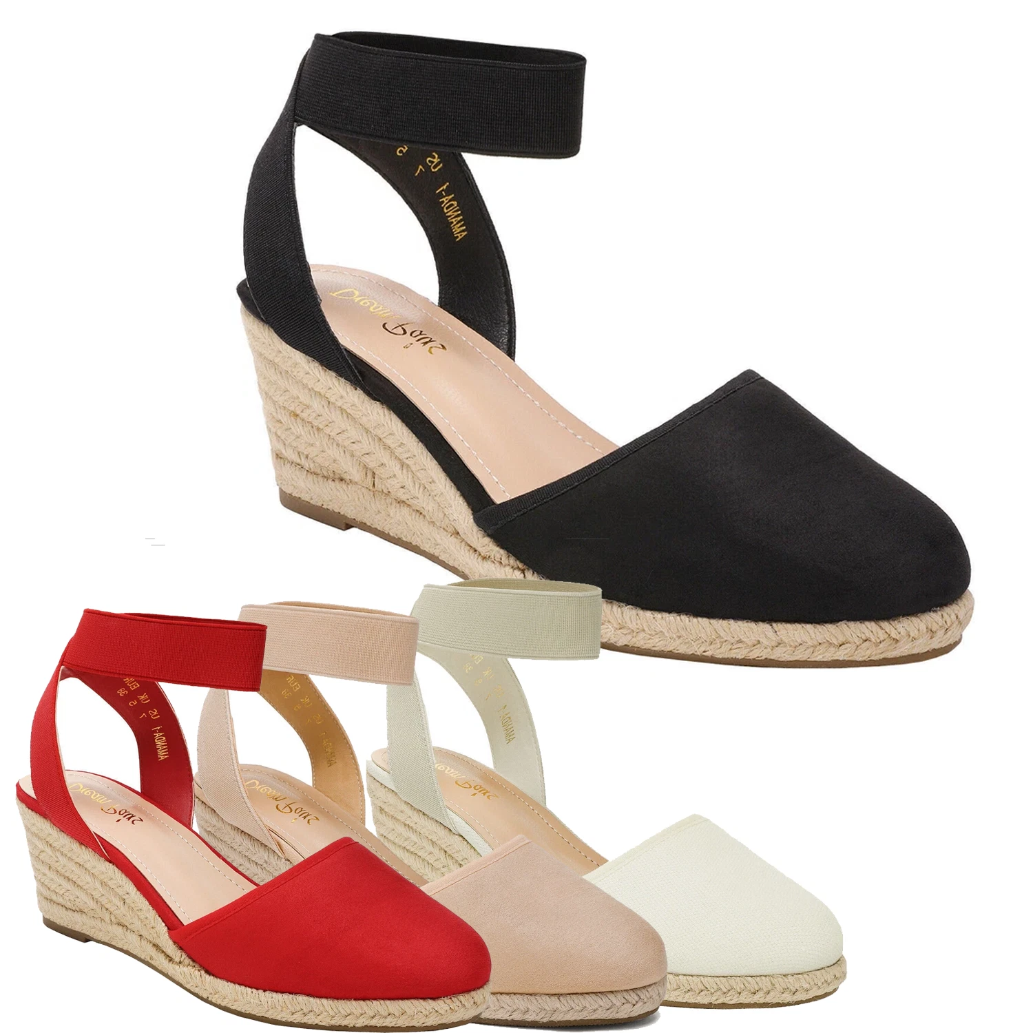 Women Espadrilles Wedge Sandals Elastic Ankle Strap Close Toe Shoes
