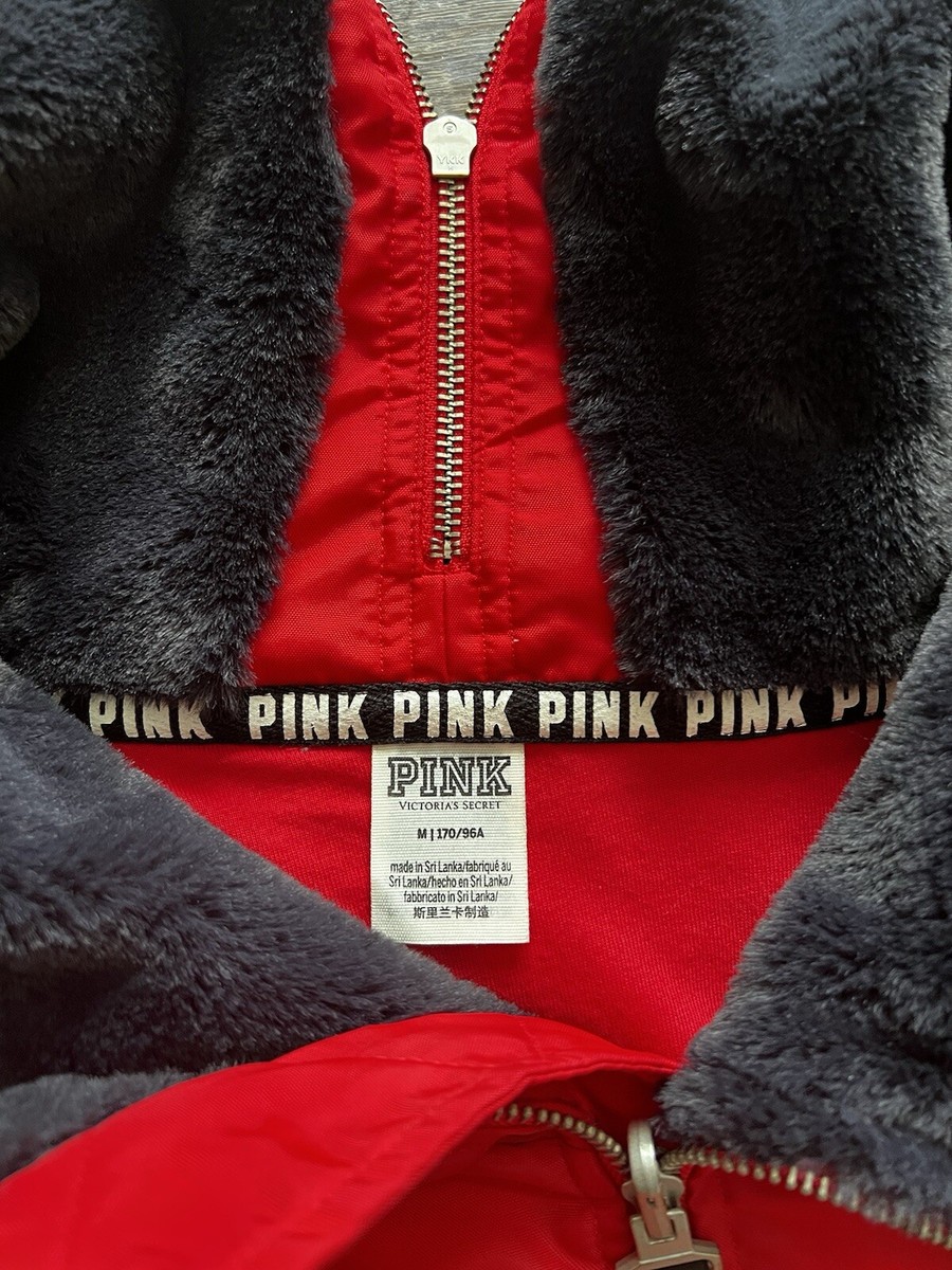 VICTORIAS SECRET PINK Faux Fur Hood Full-Zip Bomber Jacket Hoodie