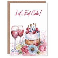 Lass Uns Kuchen Essen Obst Wein Blumen Aquarell Geburtstagskarte