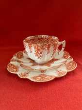 c 1890 Wileman & Co daisy shaped tea trio, terracotta Paradise pattern #6237 #3