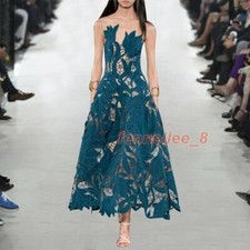 Occident Women Runway Hollow Out A-Line Long Dress Floral Ball Gown Party Summer