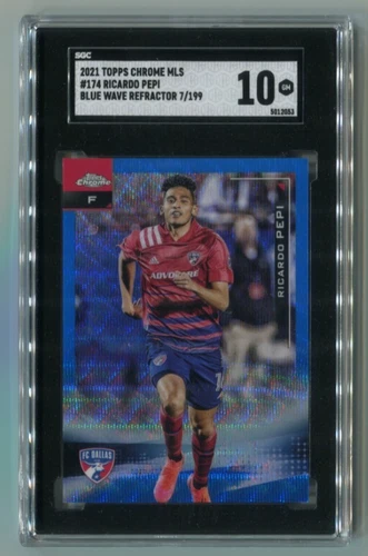 2021 Topps Chrome MLS Ricardo Pepi Blue Wave Refractor 7/199 #174 SGC 10 GEM MT