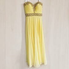 Women s Bridesmaids Prom Yellow Tony Bowls Paris Chiffon Gown with Sequins Sz 2
