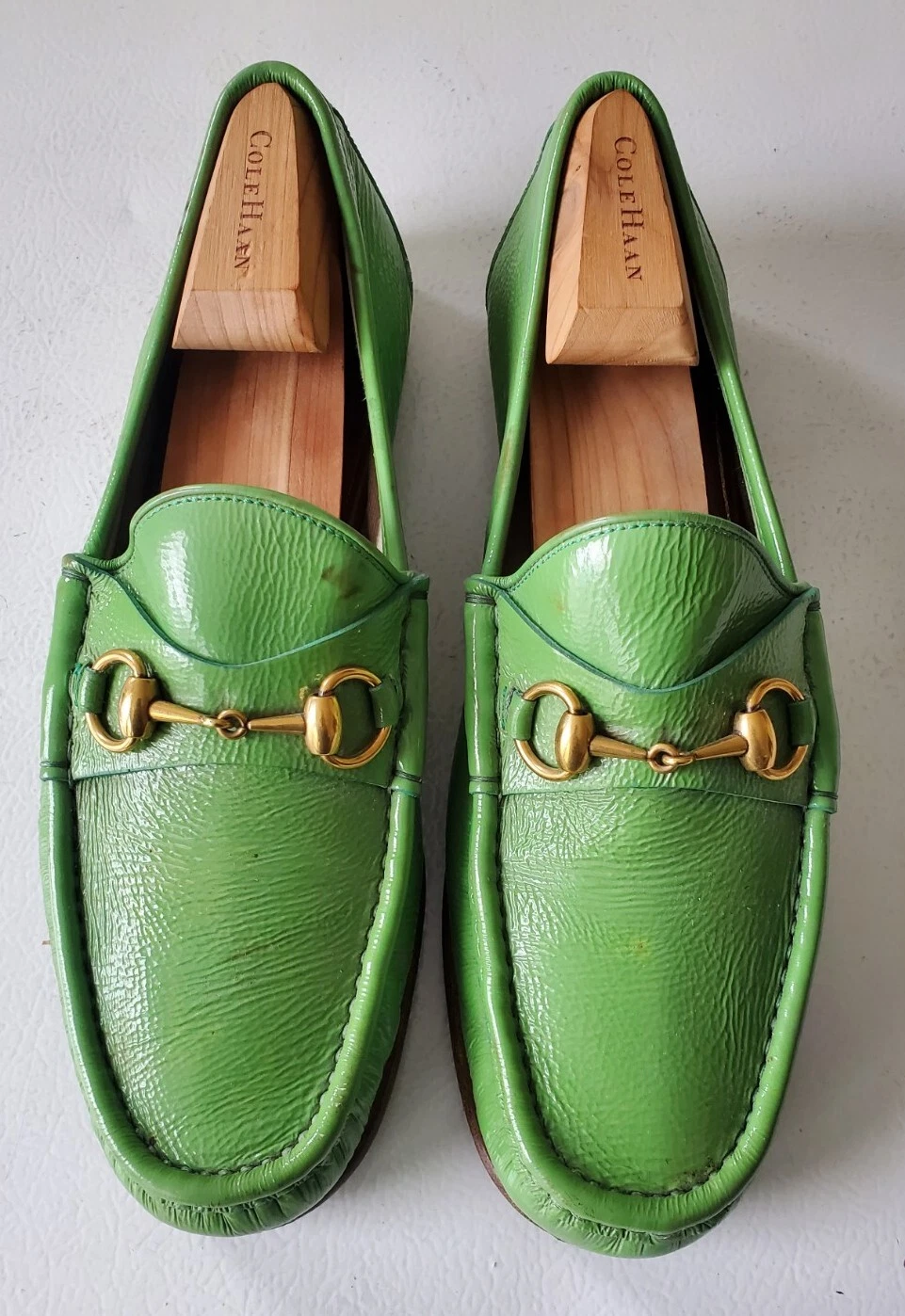 Mocassins femme vintage GUCCI 1953 Horsebit vert clair pointure 7,5 avec dust bag. 