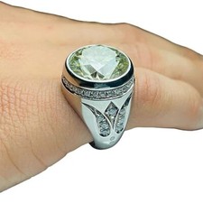 AAA GREEN ZIRCON CZ GEMSTONE 925 STERLING SILVER HUGE DESIGNER ARABIC MENS RING