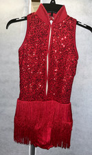 Balera Dance Costume Red Keyhole Front Fringe Dress Style D10969 Adult Medium