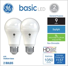 Basic LED Light Bulbs, 75 Watt, Daylight, A19 (2 Pack)